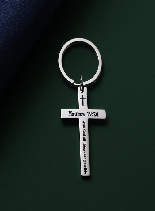 CHENVA Bible Verse Cross Keychain Strength Bible Verse Stainless Steel Key Ring Christian Gift for Women Men (MATTHEW 19:26) - Image 3